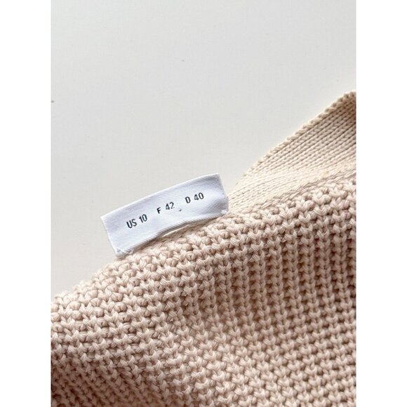 AKRIS PUNTO Beige Cotton Pointelle Knit Open Cardigan Shrug Sweater, Size 10 - Picture 9 of 12